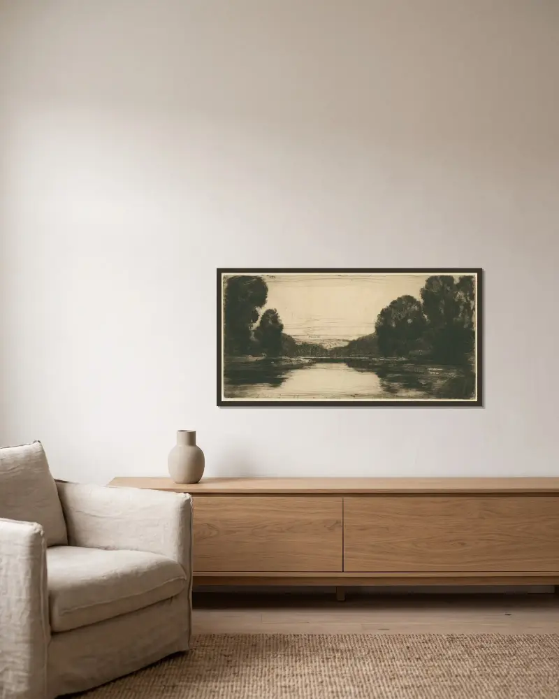 Stille Wasser von David Young Cameron gerahmt an einer Wand