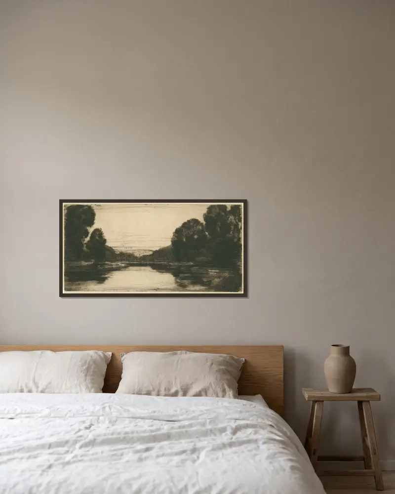 Stille Wasser von David Young Cameron gerahmt an einer Wand