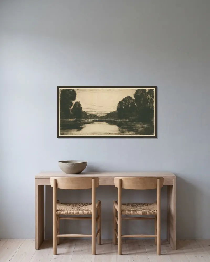 Stille Wasser von David Young Cameron gerahmt an einer Wand