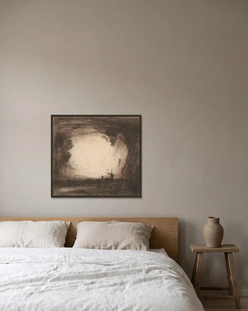 Sturm bei Sonnenuntergang von David Young Cameron gerahmt an einer Wand