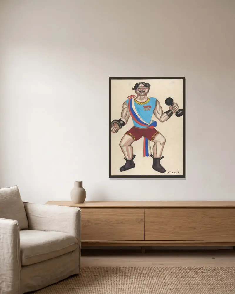Champion strong man av Sergey Yurievich Sudeikin inramad på en vägg