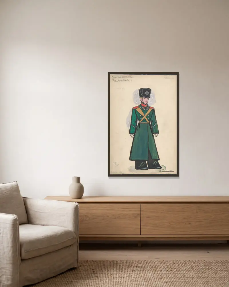 Jeune homme noble. Design for Stravinsky’s ballet ‘Petrouchka’ produced at the Metropolitan Opera, 1924-1931 av Sergey Yurievich Sudeikin inramad på en vägg