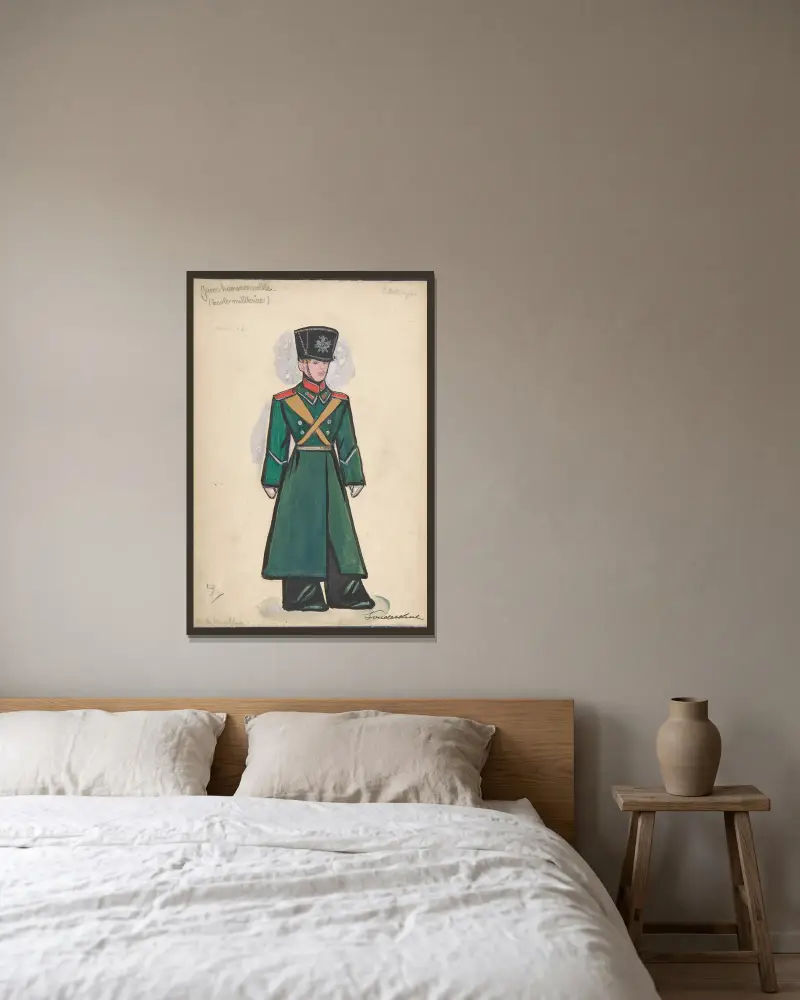 Jeune homme noble. Design for Stravinsky’s ballet ‘Petrouchka’ produced at the Metropolitan Opera, 1924-1931 av Sergey Yurievich Sudeikin inramad på en vägg