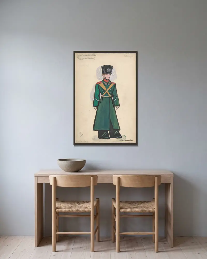 Jeune homme noble. Design for Stravinsky’s ballet ‘Petrouchka’ produced at the Metropolitan Opera, 1924-1931 av Sergey Yurievich Sudeikin inramad på en vägg
