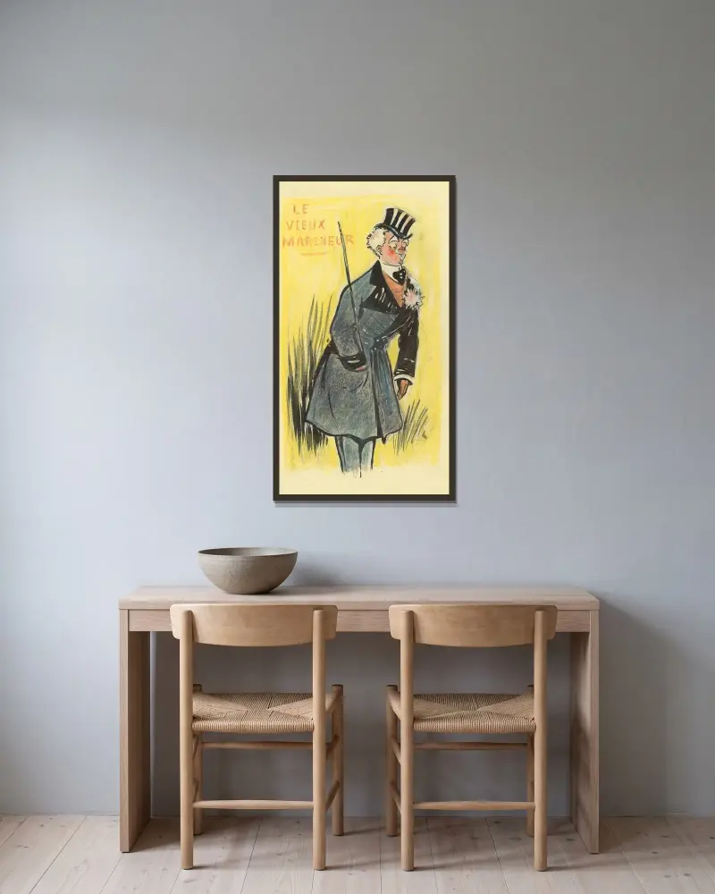Albert Brasseur i Henri Lavedans ”Le vieux marcheur” av Yves Marevéry inramad på en vägg