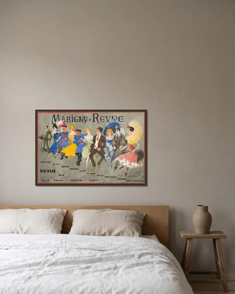 La revue de Marigny av Yves Marevéry inramad på en vägg