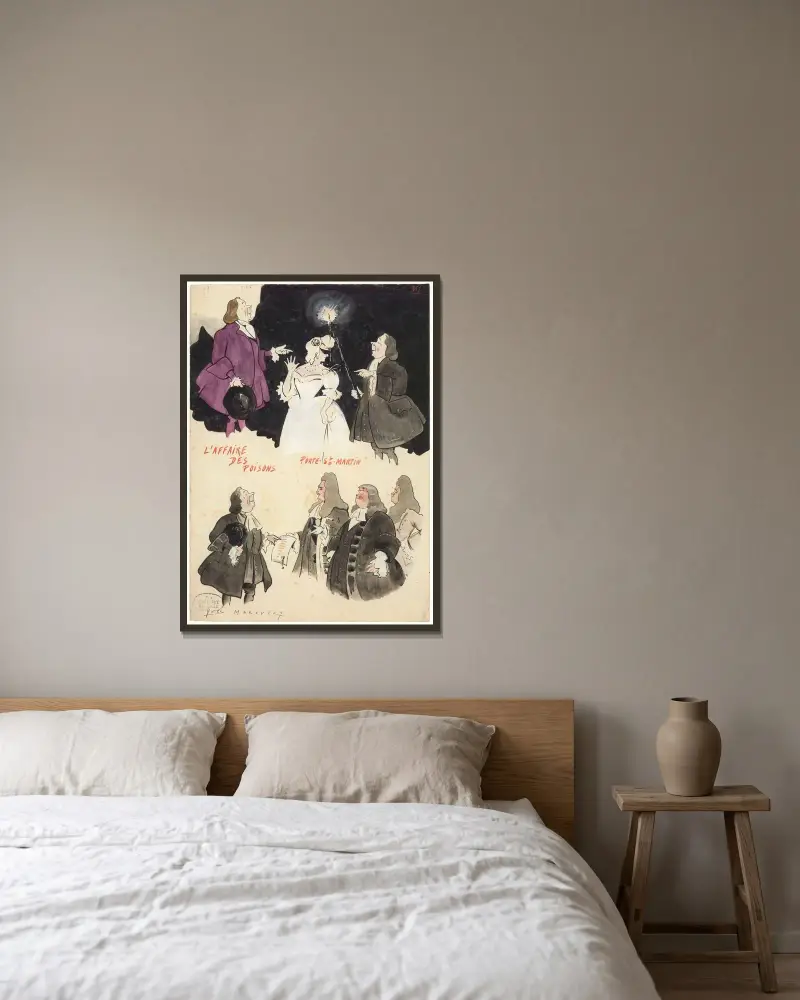 Die Giftmordaffäre, historisches Drama von Victorien Sardou von Yves Marevéry gerahmt an einer Wand