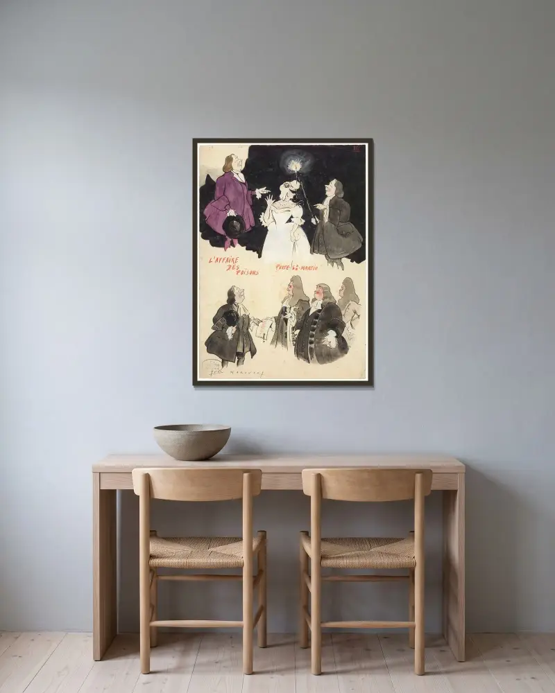 Die Giftmordaffäre, historisches Drama von Victorien Sardou von Yves Marevéry gerahmt an einer Wand