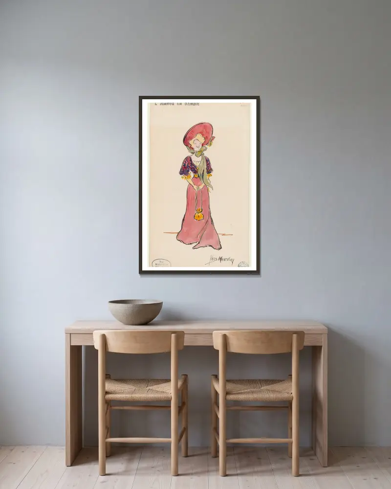 Die Liebe in der Bank von Yves Marevéry gerahmt an einer Wand