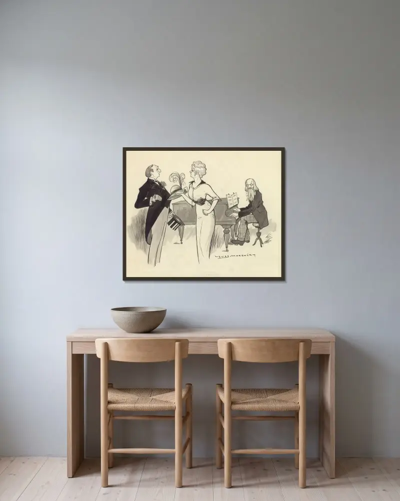 Lucien Rozenberg, Arlette Dorgère et Léon Lérand dans ‘Les honneurs de la guerre’ de Maurice Hennequin av Yves Marevéry inramad på en vägg