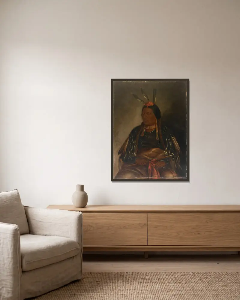 Che-tan-ce-ta (Gelber Falke) von Antonio Zeno Shindler gerahmt an einer Wand