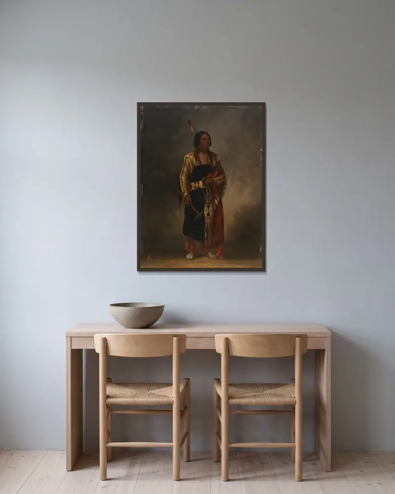 Mak-phe-ah-luta (Red Cloud) av Antonio Zeno Shindler inramad på en vägg