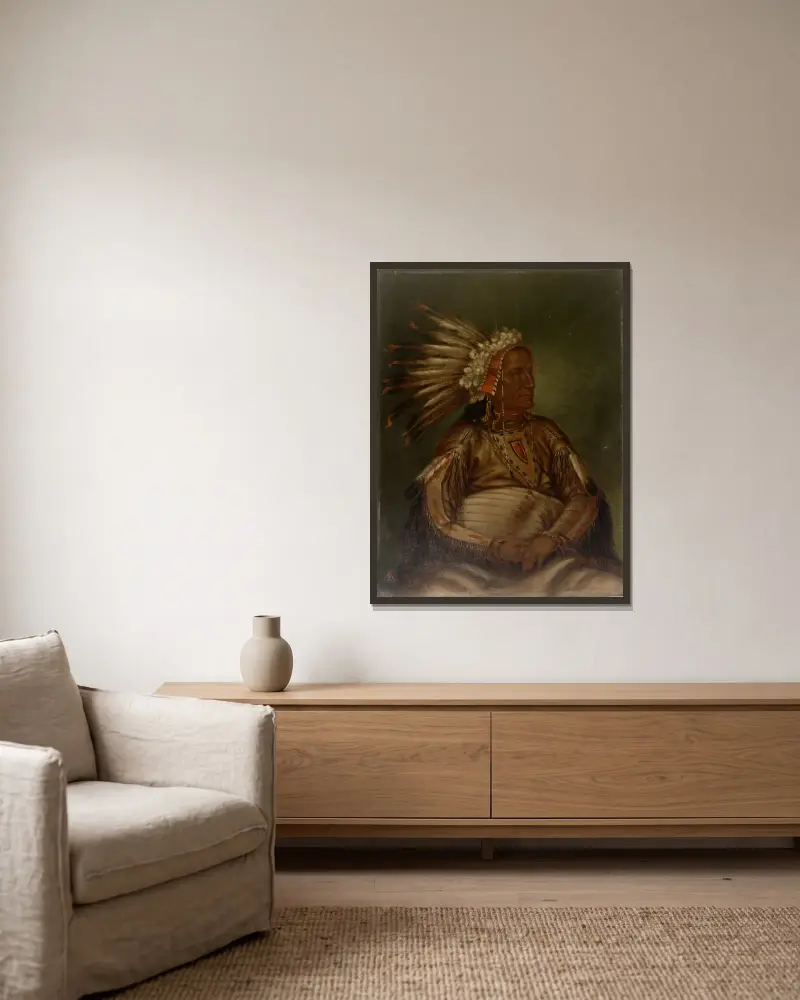 O-mata-ah-luta (Red Plume) av Antonio Zeno Shindler inramad på en vägg
