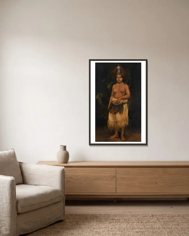 Samoan Woman, 1885 av Antonio Zeno Shindler inramad på en vägg
