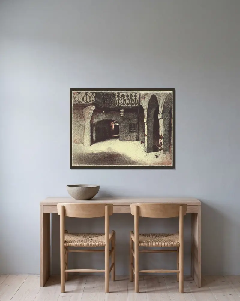 Fukier’s town house yard, 1922 av Zofia Stankiewicz inramad på en vägg