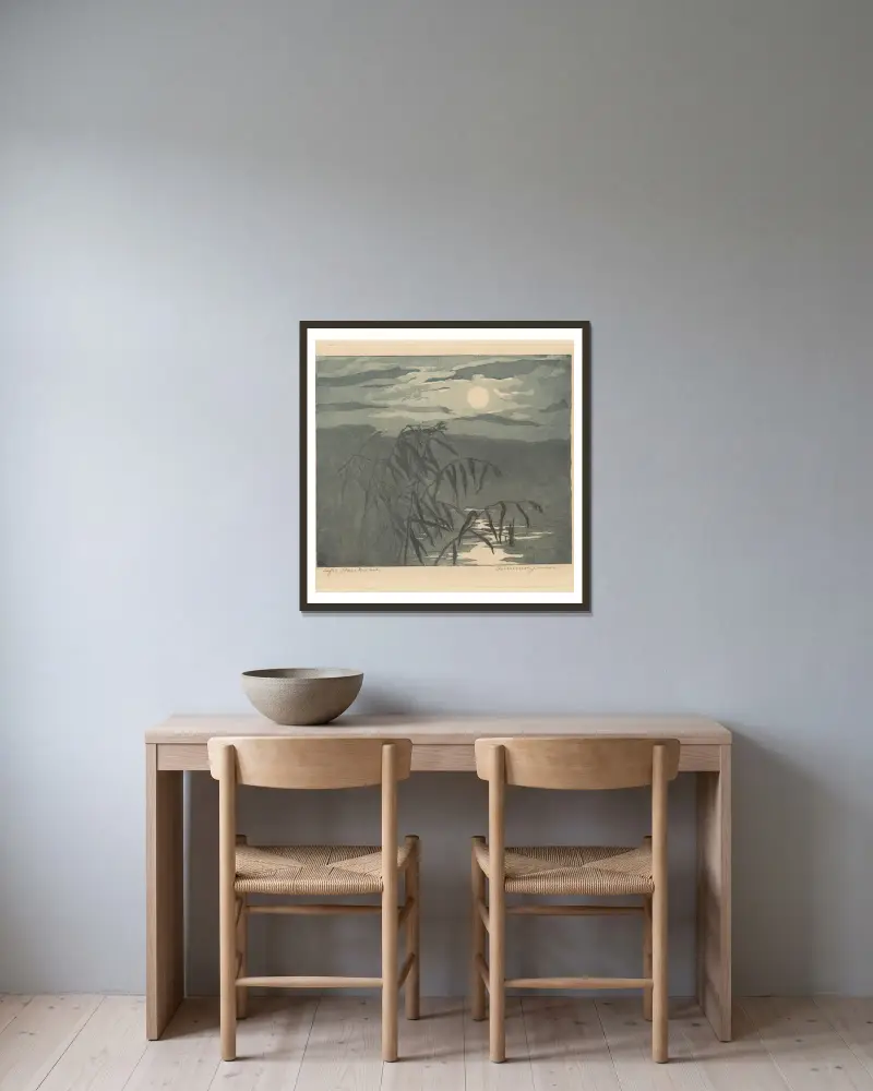 Geheimnisvoller See von Zofia Stankiewicz gerahmt an einer Wand