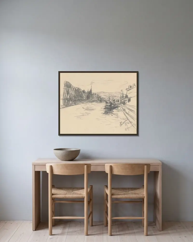 Båtar på floden av Zolo Palugyay inramad på en vägg