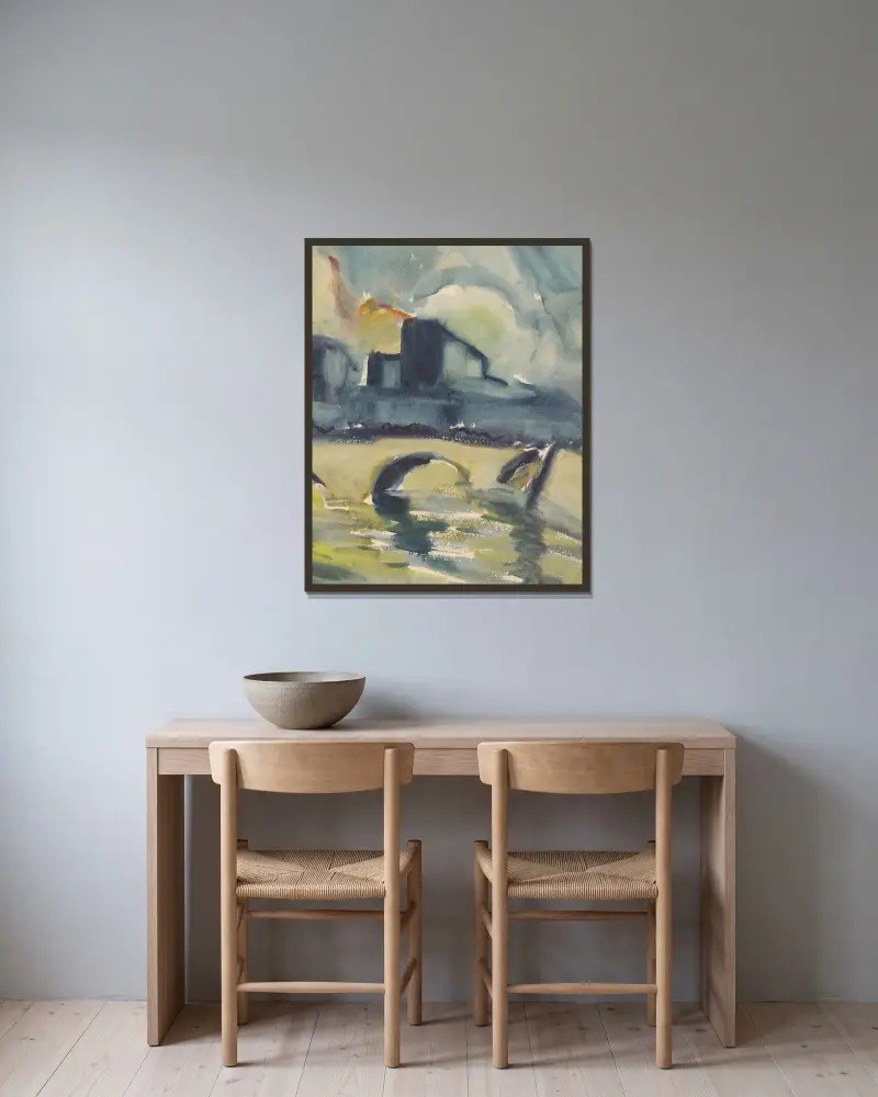 Bro i periferin av Zolo Palugyay inramad på en vägg