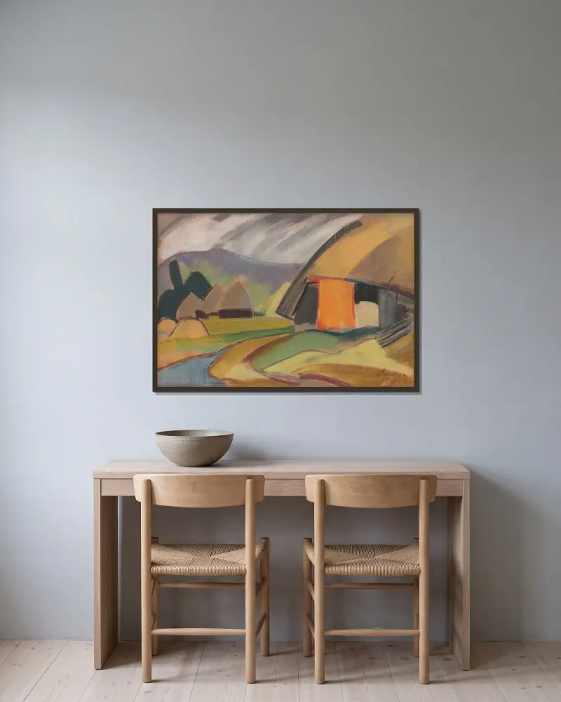 Vid byn av Zolo Palugyay inramad på en vägg