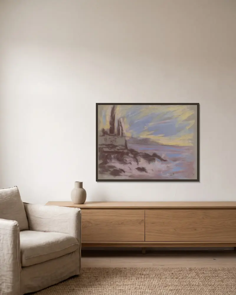 Coastal Motif with Cyprusses av Zolo Palugyay inramad på en vägg
