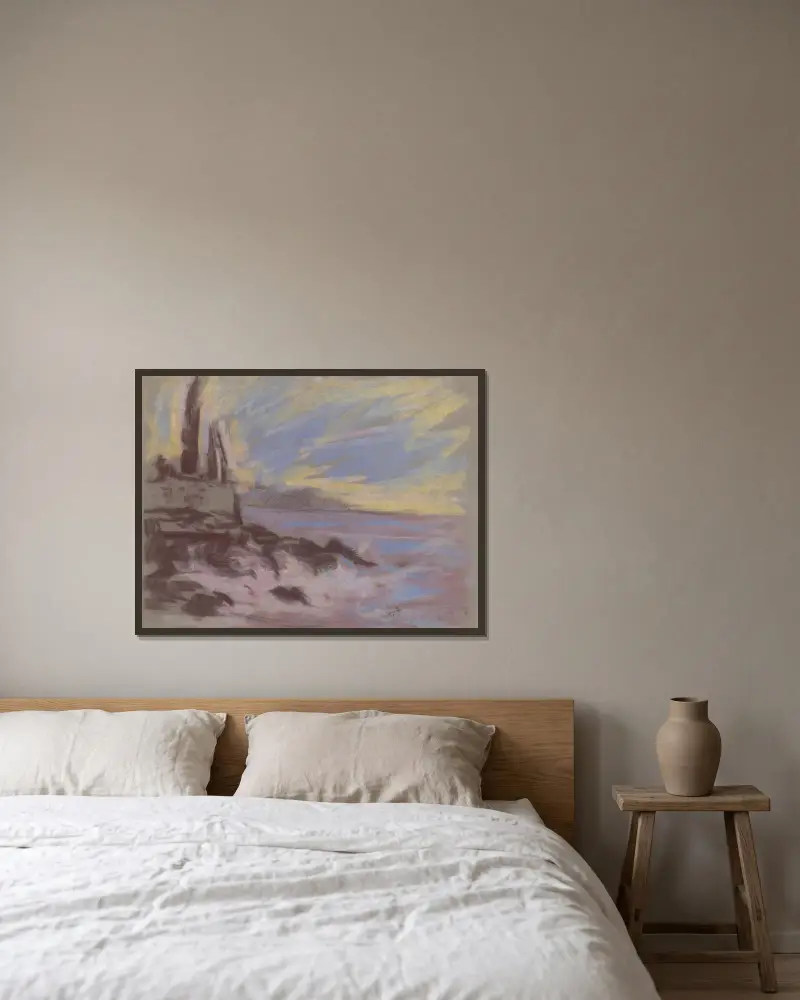 Coastal Motif with Cyprusses av Zolo Palugyay inramad på en vägg