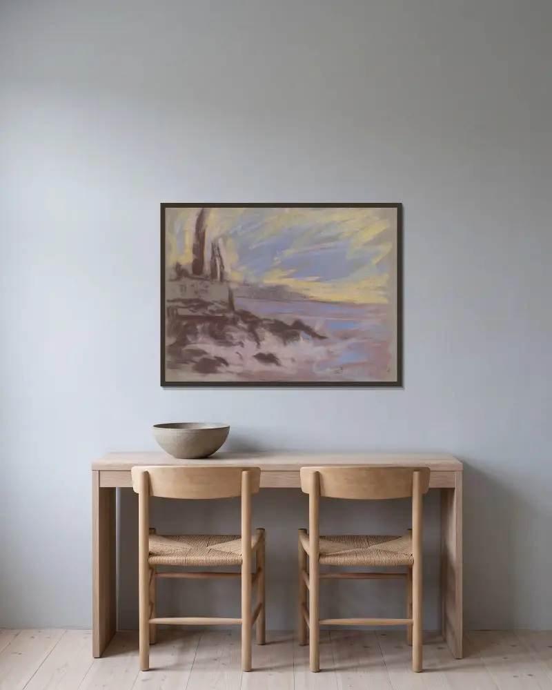Coastal Motif with Cyprusses av Zolo Palugyay inramad på en vägg