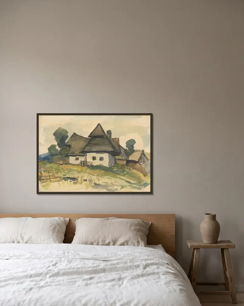 Dedinský motív av Zolo Palugyay inramad på en vägg