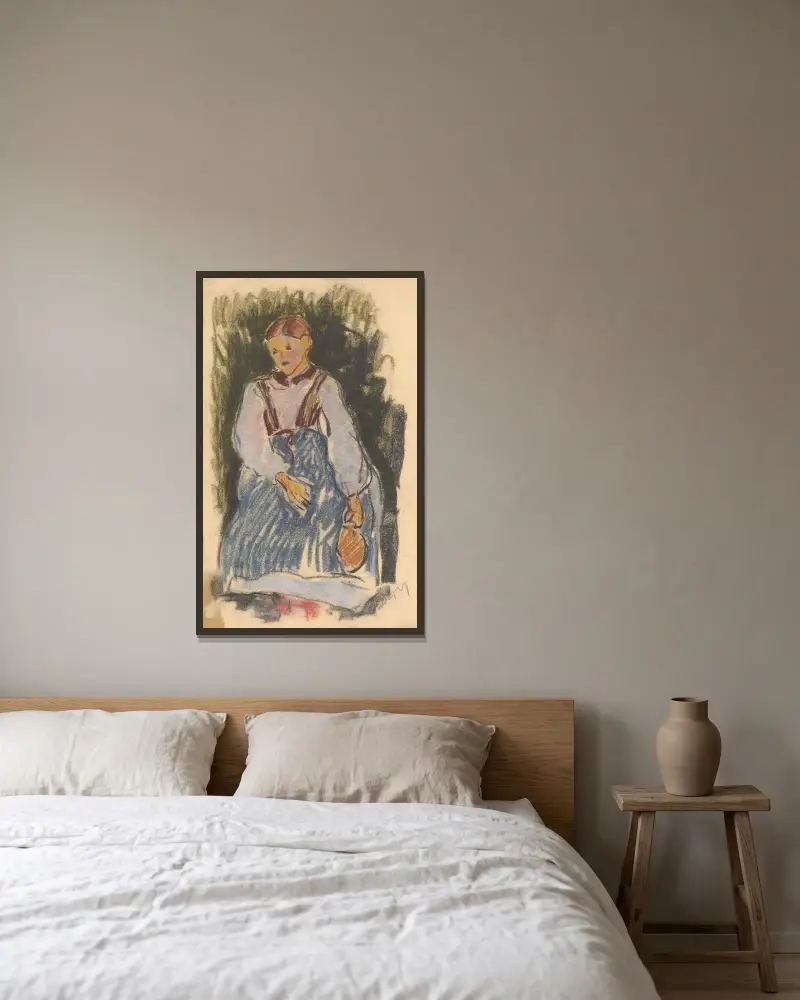 Flicka med kanna av Zolo Palugyay inramad på en vägg
