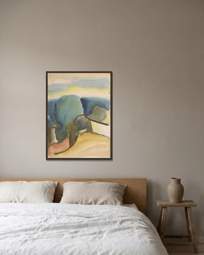 Hillside av Zolo Palugyay inramad på en vägg