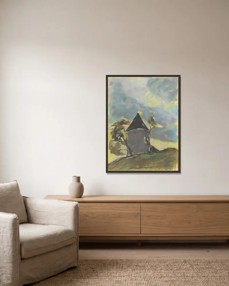 Landschaft mit Turm von Zolo Palugyay gerahmt an einer Wand