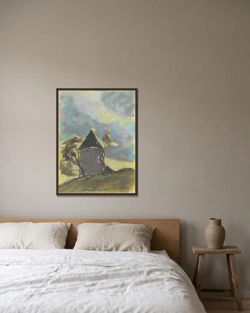 Landschaft mit Turm von Zolo Palugyay gerahmt an einer Wand