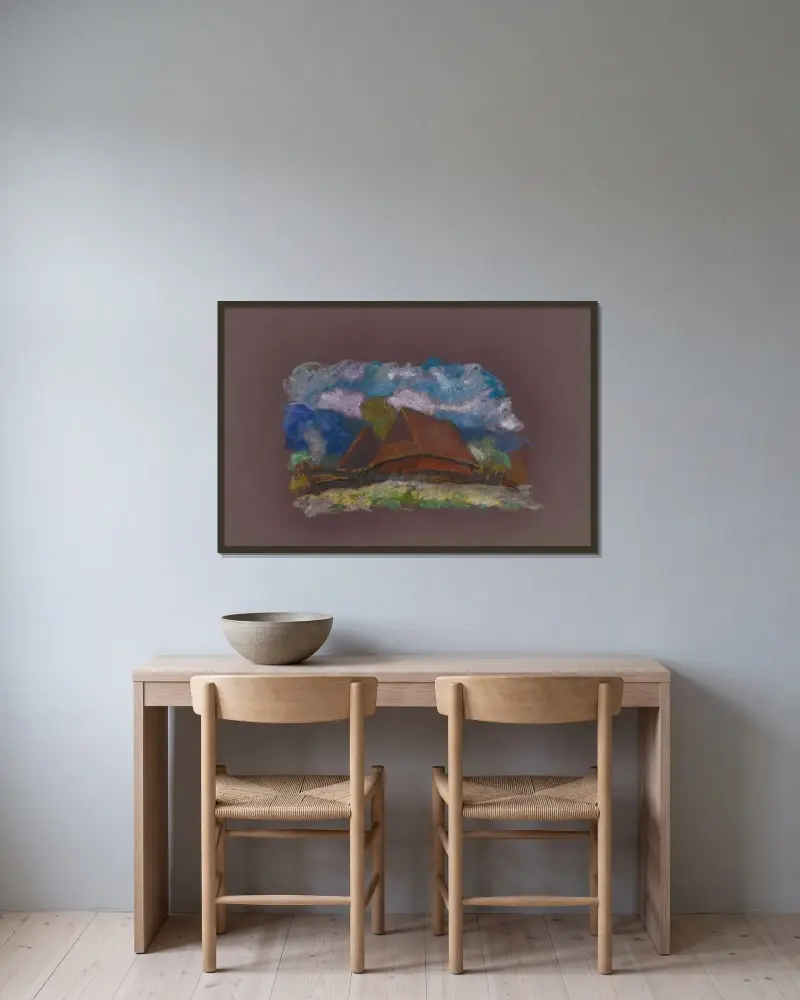 Ensam hus i en by av Zolo Palugyay inramad på en vägg