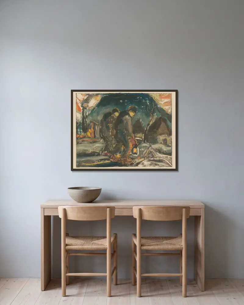 Noční chodci av Zolo Palugyay inramad på en vägg