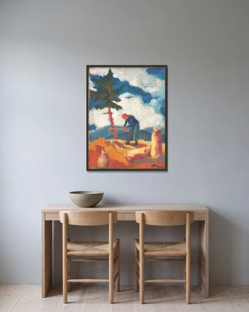 Potatisgrävare av Zolo Palugyay inramad på en vägg