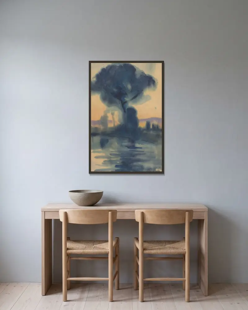 Flussufer, 1925 von Zolo Palugyay gerahmt an einer Wand