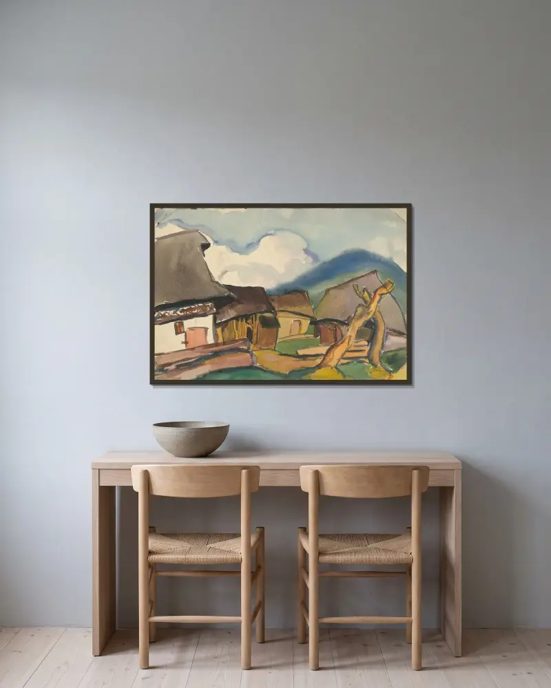 Byn av Zolo Palugyay inramad på en vägg