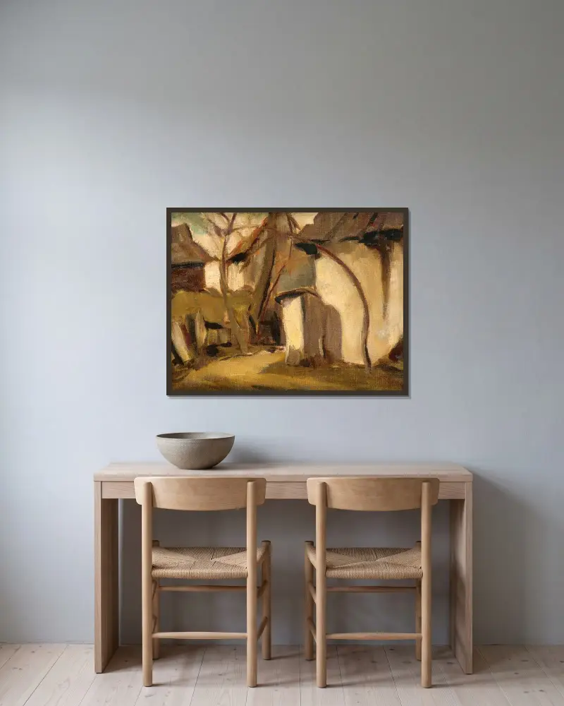 Village Yard av Zolo Palugyay inramad på en vägg
