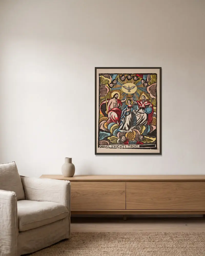 Mariakrönung von Zygmunt Łazarski gerahmt an einer Wand