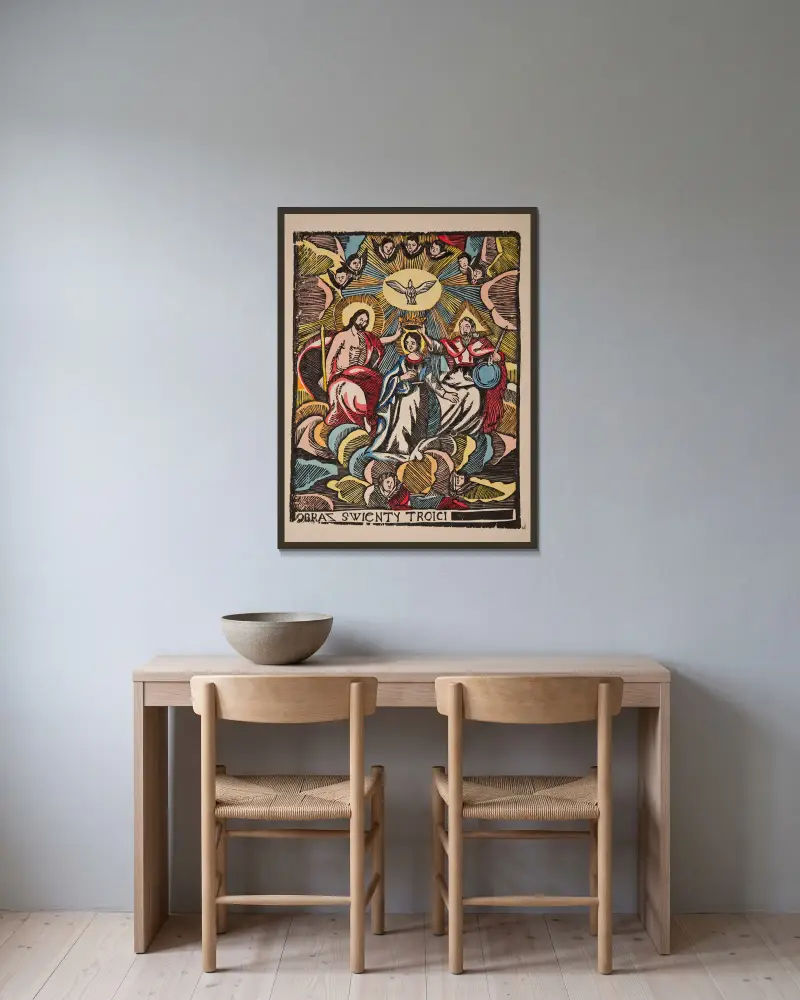 Mariakrönung von Zygmunt Łazarski gerahmt an einer Wand