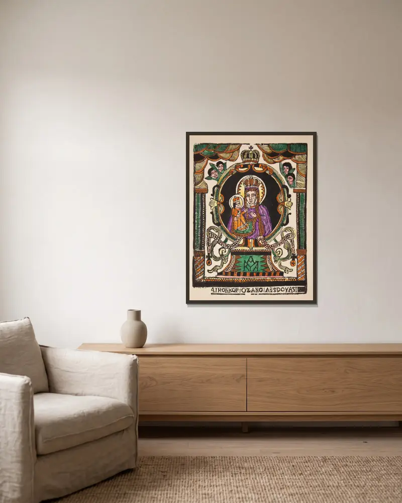 Our Lady of Różanystok av Zygmunt Łazarski inramad på en vägg