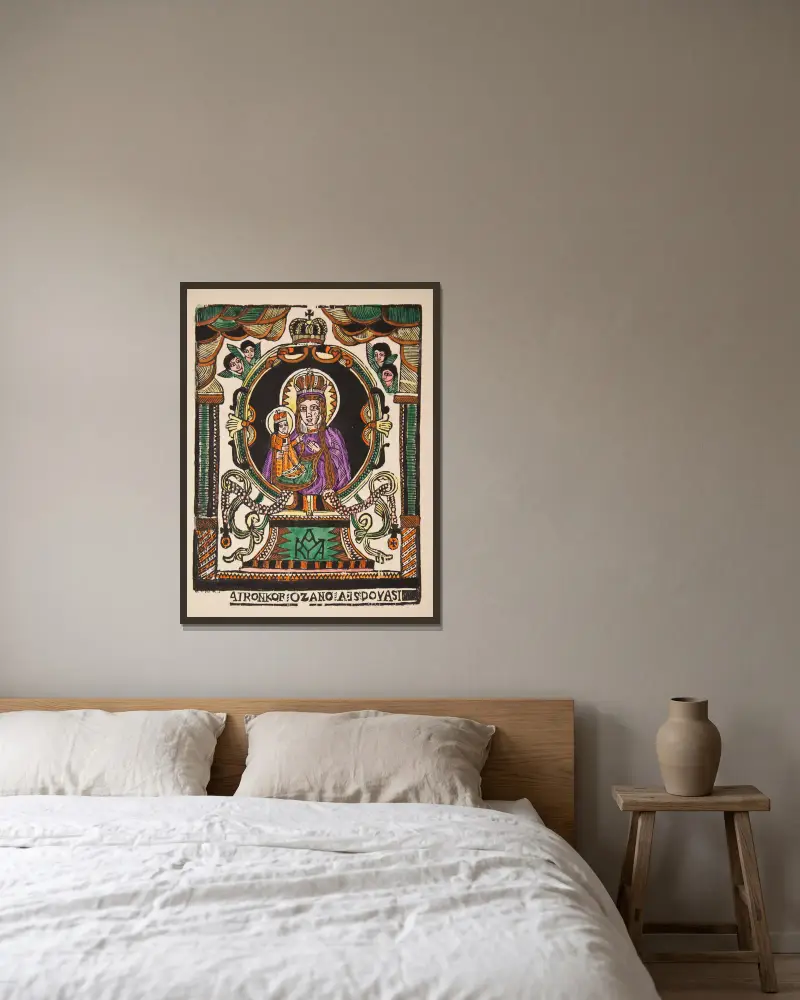 Our Lady of Różanystok av Zygmunt Łazarski inramad på en vägg