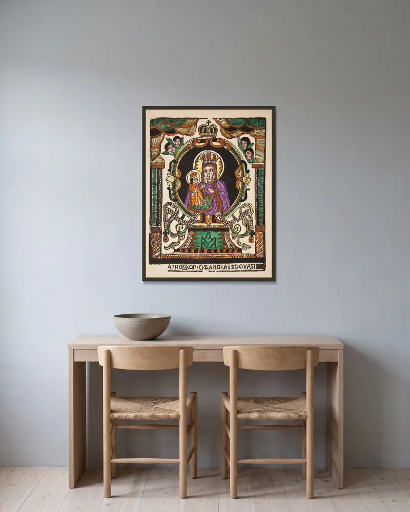 Our Lady of Różanystok av Zygmunt Łazarski inramad på en vägg