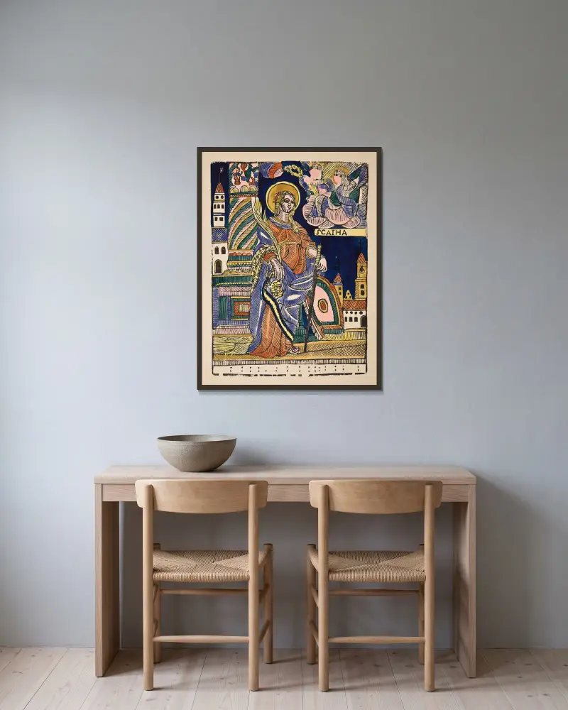 Saint Catherine of Alexandira av Zygmunt Łazarski inramad på en vägg