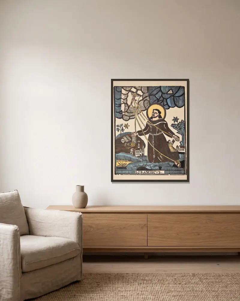 Stigmatisation of Saint Francis av Zygmunt Łazarski inramad på en vägg