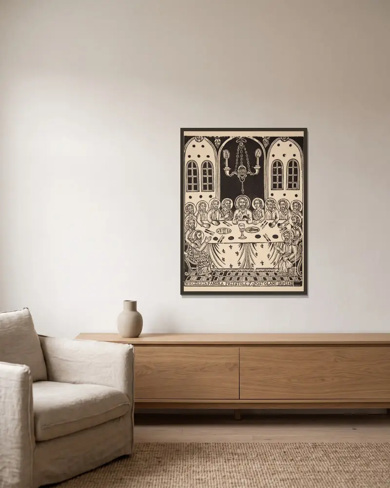 Das Abendmahl von Zygmunt Łazarski gerahmt an einer Wand