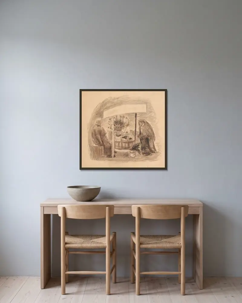 Blumenhändler von Zygmunt Waliszewski gerahmt an einer Wand