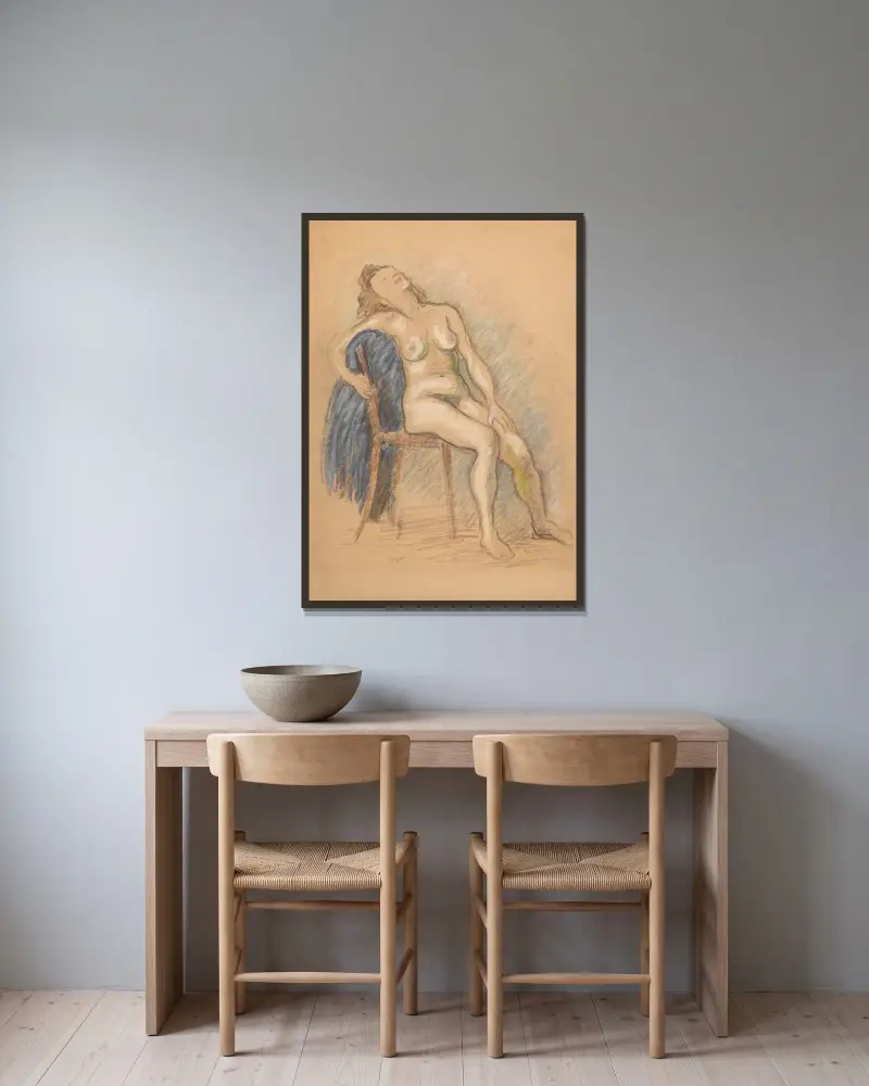 Nude sitting in a chair av Zygmunt Waliszewski inramad på en vägg