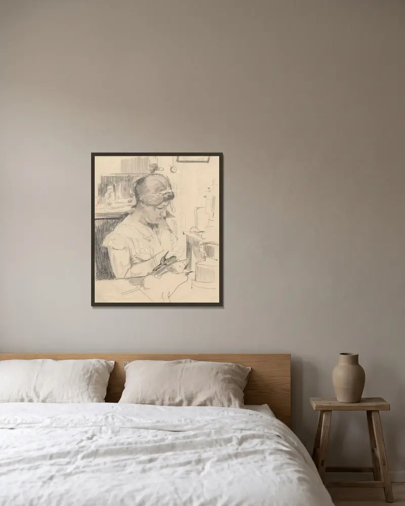 Porträt der Mutter des Künstlers, Michalina Waliszewska, 1915 von Zygmunt Waliszewski gerahmt an einer Wand