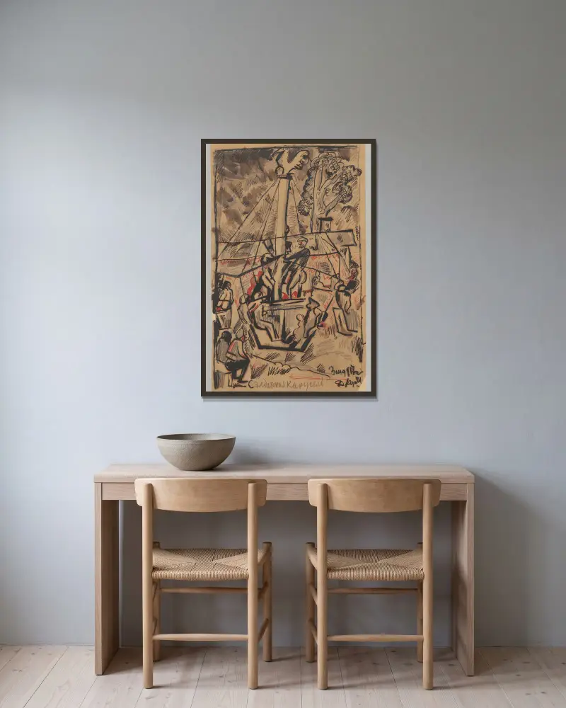 Soldatenkarussell von Zygmunt Waliszewski gerahmt an einer Wand
