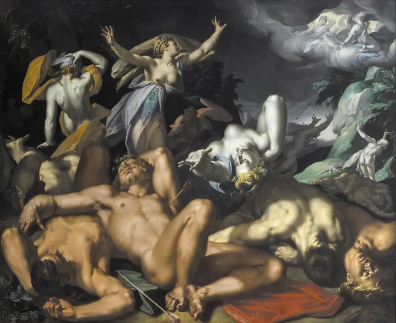 Apollo and Diana Punishing Niobe by Killing her Children av Abraham Bloemaert